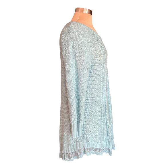 United States Sweaters Tunic Seafoam Cable Knit Lace Trim Minimalist Casual LG - Picture 3 of 8